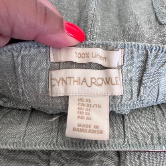 Cynthia Rowley Lagenlook Linen Cropped Pants Size XL Green Wide Leg Boho Minimal - Picture 6 of 6